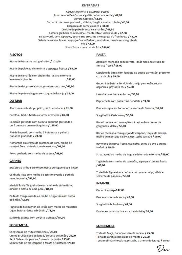 Menu Des Cucina
